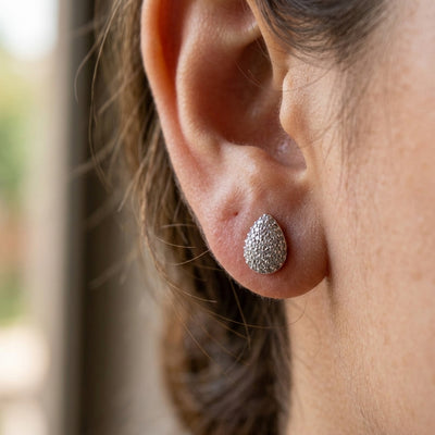 Silver Pave Teardrop Studs