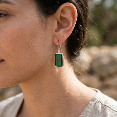 Emerald Rectangular Drop Earrings